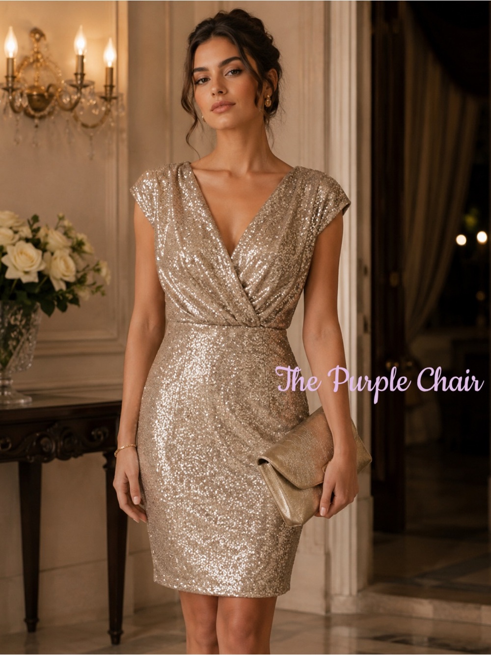 TADASHI SHOJI NWT Champagne Sequin Yuri Blouson Dress XL